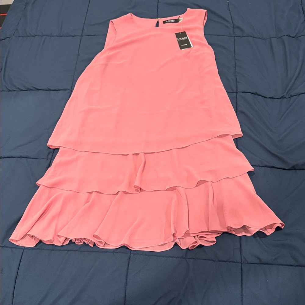 Ralph Lauren Tiered Pink Mini Dress NWT Sz 12 Spring Brunch - Picture 2 of 6